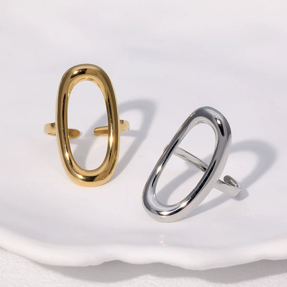 Women's Minimalist Cold Style Stainless Steel Geometric Hollow Oval Open Ring Gold Plated