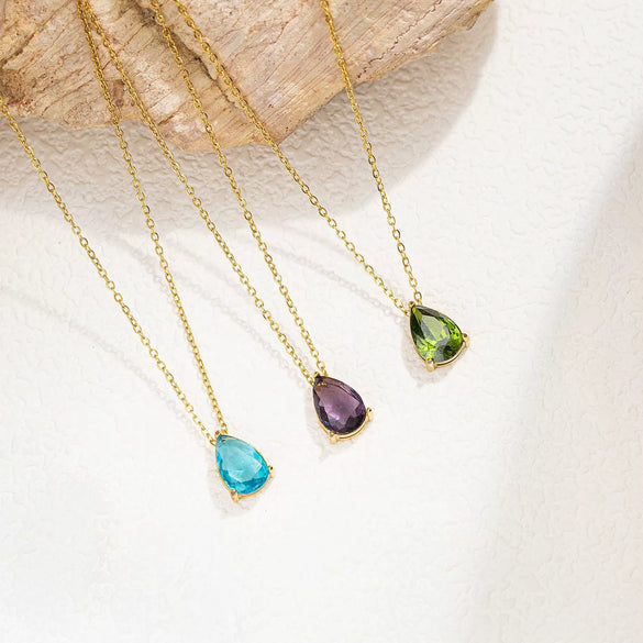 Women's Minimalist Copper Birthstone Drop Pendant Necklace With Electroplated Finish And Regular Chain Versatile Jewelry