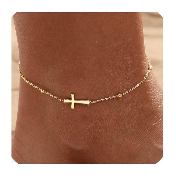 Women's Minimalist Copper Cross Anklet With Geometric Design Stackable Fashion Foot Jewelry