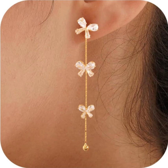 Women's Minimalist Copper Drop Earrings With Bowknot Design Electroplated Fashion Bridal Gift Jewelry
