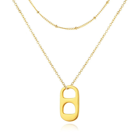 Women's Minimalist Copper Soda Cap Pendant Necklace With Double Layer Paperclip Chain Geometric Electroplated Clavicle Jewelry