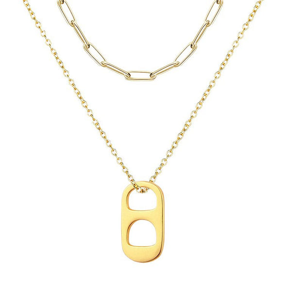 Women's Minimalist Copper Soda Cap Pendant Necklace With Double Layer Paperclip Chain Geometric Electroplated Clavicle Jewelry