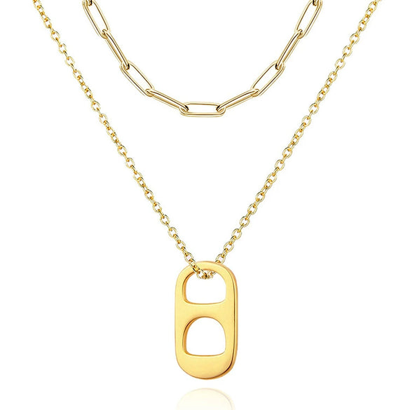 Women's Minimalist Copper Soda Cap Pendant Necklace With Double Layer Paperclip Chain Geometric Electroplated Clavicle Jewelry