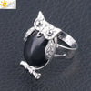 Women's Minimalist Cute Owl Animal Ring With Natural Stone Inlay Adjustable Copper Round Convex Design
