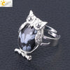 Women's Minimalist Cute Owl Animal Ring With Natural Stone Inlay Adjustable Copper Round Convex Design