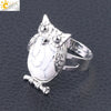 Women's Minimalist Cute Owl Animal Ring With Natural Stone Inlay Adjustable Copper Round Convex Design
