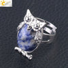 Women's Minimalist Cute Owl Animal Ring With Natural Stone Inlay Adjustable Copper Round Convex Design