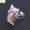 Women's Minimalist Cute Owl Animal Ring With Natural Stone Inlay Adjustable Copper Round Convex Design
