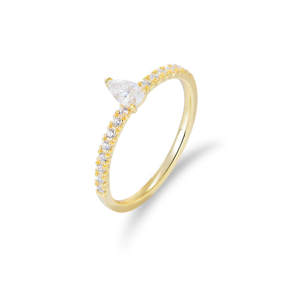 Women's Minimalist Diamond Design Drop Shape Sterling Silver Ring Jewelry