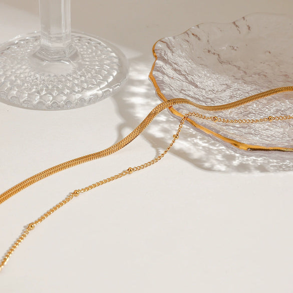 Women's Minimalist Doublelayer Square Shell Bead Anklet In Titanium Steel And 18K Gold