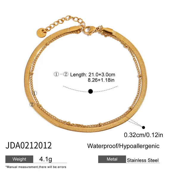 Women's Minimalist Doublelayer Square Shell Bead Anklet In Titanium Steel And 18K Gold