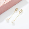 Women's Minimalist Electroplated Copper Pearl Earrings With Letter Text Design Elegant Versatile Style