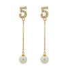 Women's Minimalist Electroplated Copper Pearl Earrings With Letter Text Design Elegant Versatile Style