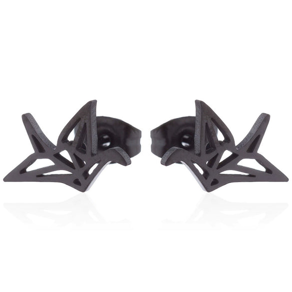Women's Minimalist Electroplated Stainless Steel Clear Hollow Paper Crane Earrings With Elegant Animalinspired Design