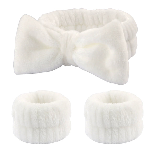 Women's Minimalist Fabric Headband And Wrist Band Set With Bow Tie Design