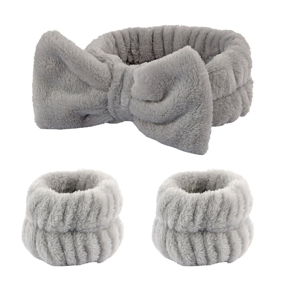 Women's Minimalist Fabric Headband And Wrist Band Set With Bow Tie Design