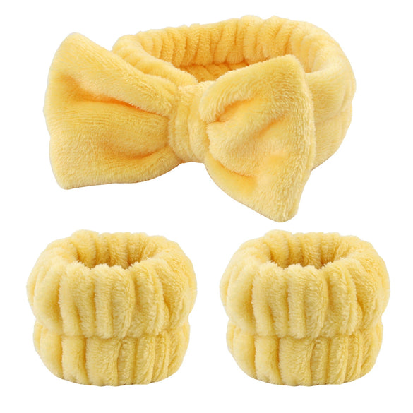 Women's Minimalist Fabric Headband And Wrist Band Set With Bow Tie Design