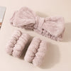 Women's Minimalist Fabric Headband And Wrist Band Set With Bow Tie Design