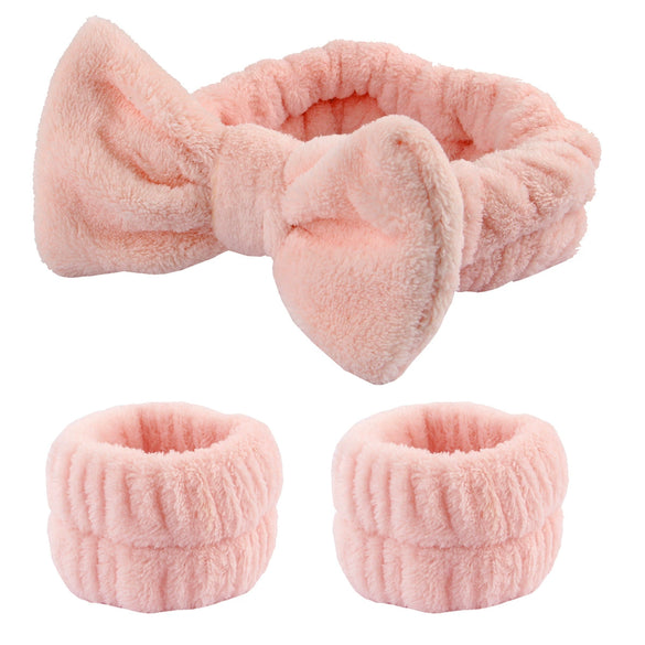 Women's Minimalist Fabric Headband And Wrist Band Set With Bow Tie Design