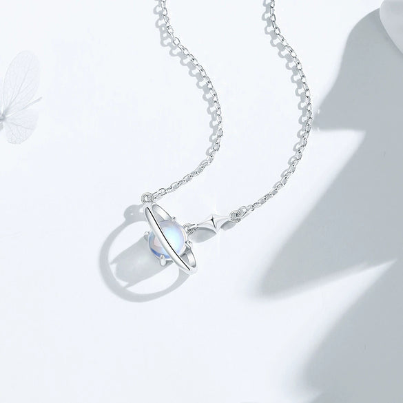Women's Minimalist Fantasy Planet Necklace 925 Sterling Silver With Cross Chain And Electroplating