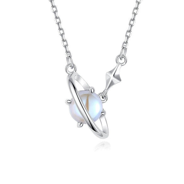 Women's Minimalist Fantasy Planet Necklace 925 Sterling Silver With Cross Chain And Electroplating