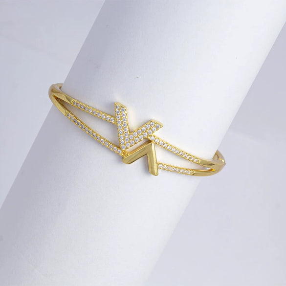 Women's Minimalist Fashion Bracelet Copper Electroplating Double V Design Full Diamond Light Luxury Highend Jewelry
