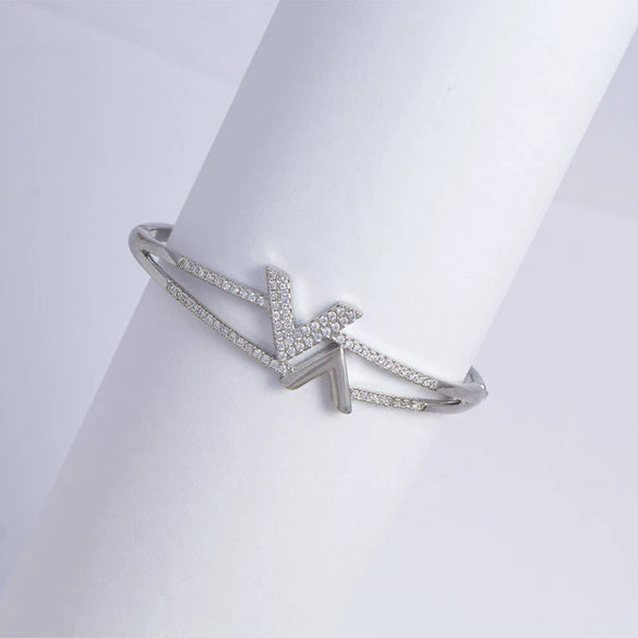 Women's Minimalist Fashion Bracelet Copper Electroplating Double V Design Full Diamond Light Luxury Highend Jewelry