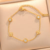 Women's Minimalist Floral Circle Zircon Bracelet In Gold Plated Titanium Steel With Light Luxury Fashion Design