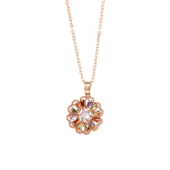 Women's Minimalist Flower Necklace With Artificial Zircon Copper Pendant Rose Gold Electroplated O Chain Jewelry