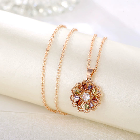 Women's Minimalist Flower Necklace With Artificial Zircon Copper Pendant Rose Gold Electroplated O Chain Jewelry