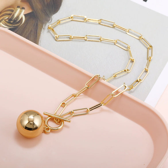Women's Minimalist Geometric Ball Necklace With Paper Clip Chain Hip Hop Style Fashion Accessory