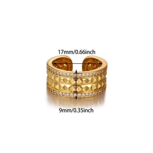 Women's Minimalist Geometric Bow Ring In Goldplated Copper With A Wideface Design And Diamondencrusted Detail