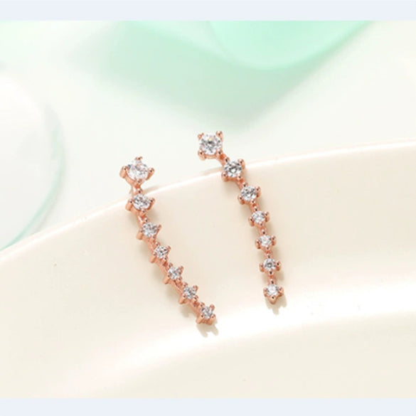 Women's Minimalist Geometric Copper Ear Hook Earrings With Electroplated Rhinestone Caterpillar Design