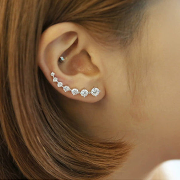 Women's Minimalist Geometric Copper Ear Hook Earrings With Electroplated Rhinestone Caterpillar Design