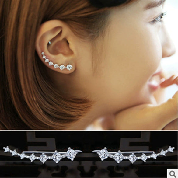 Women's Minimalist Geometric Copper Ear Hook Earrings With Electroplated Rhinestone Caterpillar Design