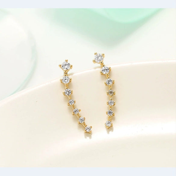 Women's Minimalist Geometric Copper Ear Hook Earrings With Electroplated Rhinestone Caterpillar Design