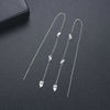 Women's Minimalist Geometric Copper Ear Threader Tassel Earrings With Zircon Accents And Elegant Long Drop Design