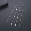 Women's Minimalist Geometric Copper Ear Threader Tassel Earrings With Zircon Accents And Elegant Long Drop Design