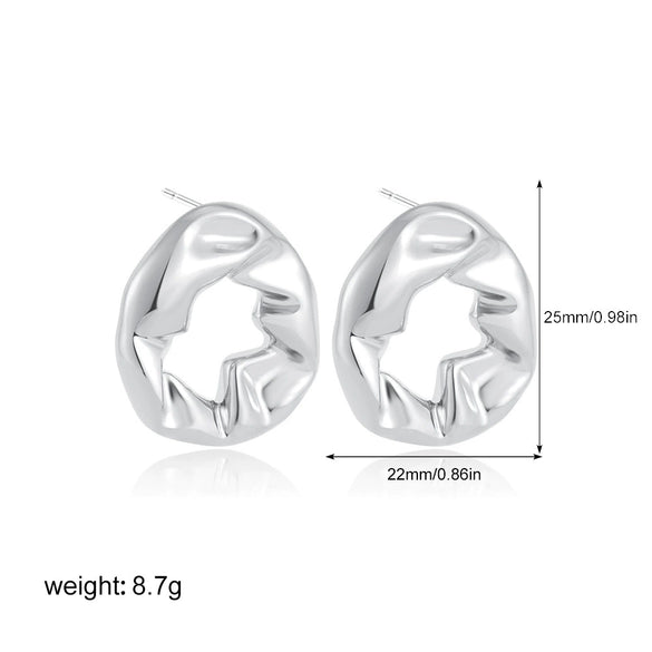 Women's Minimalist Geometric Copper Earrings With Electroplating And Irregular Double Ring Coil Winding Design