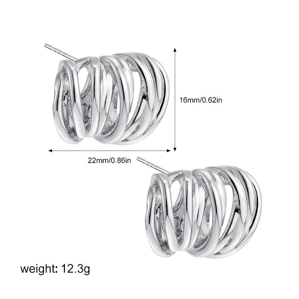 Women's Minimalist Geometric Copper Earrings With Electroplating And Irregular Double Ring Coil Winding Design