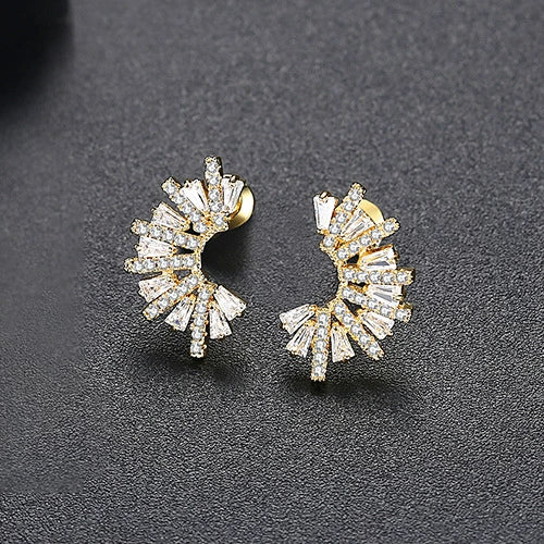Women's Minimalist Geometric Copper Earrings With Zircon Inlay And Electroplated Finish Fashion Jewelry Gift