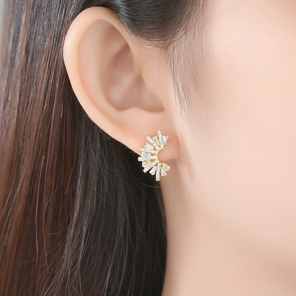 Women's Minimalist Geometric Copper Earrings With Zircon Inlay And Electroplated Finish Fashion Jewelry Gift