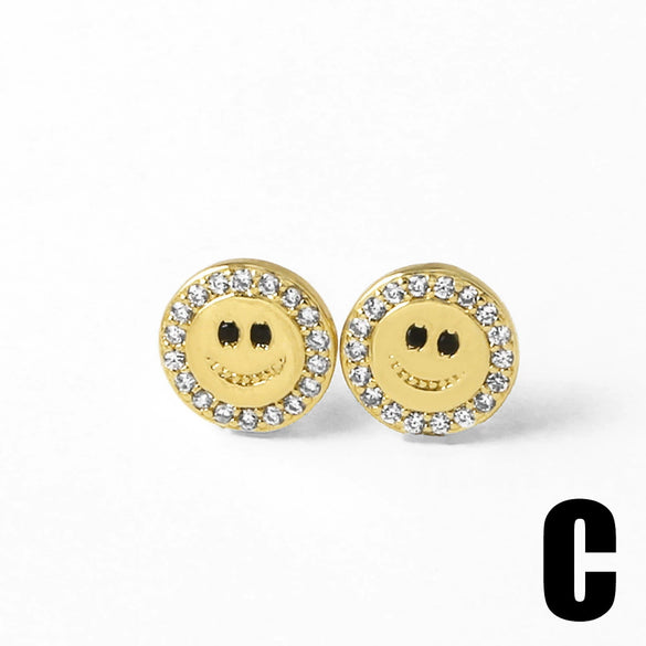 Women's Minimalist Geometric Copper Gold Plated Zircon Star And Smiley Earrings