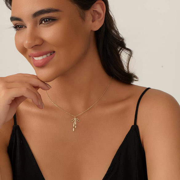 Women's Minimalist Geometric Copper Necklace With Stainless Steel Pendant Bow Sun Moon Evil Eye And Conch Clavicle Chain