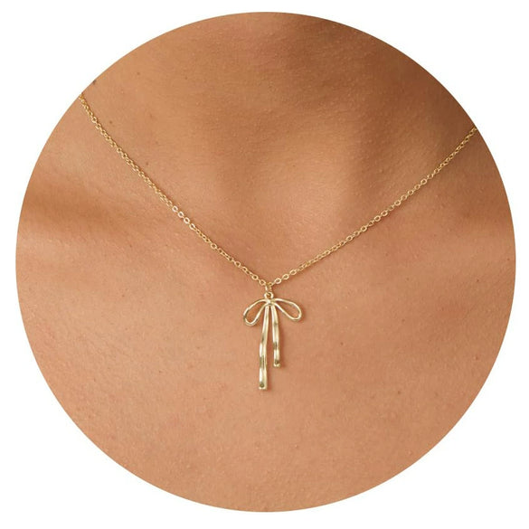 Women's Minimalist Geometric Copper Necklace With Stainless Steel Pendant Bow Sun Moon Evil Eye And Conch Clavicle Chain