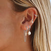 Women's Minimalist Geometric Copper Pearl Stud And Chain Earrings Set With Zirconia And Stainless Steel Ear Needles