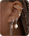 Women's Minimalist Geometric Copper Pearl Stud And Chain Earrings Set With Zirconia And Stainless Steel Ear Needles