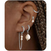 Women's Minimalist Geometric Copper Pearl Stud And Chain Earrings Set With Zirconia And Stainless Steel Ear Needles