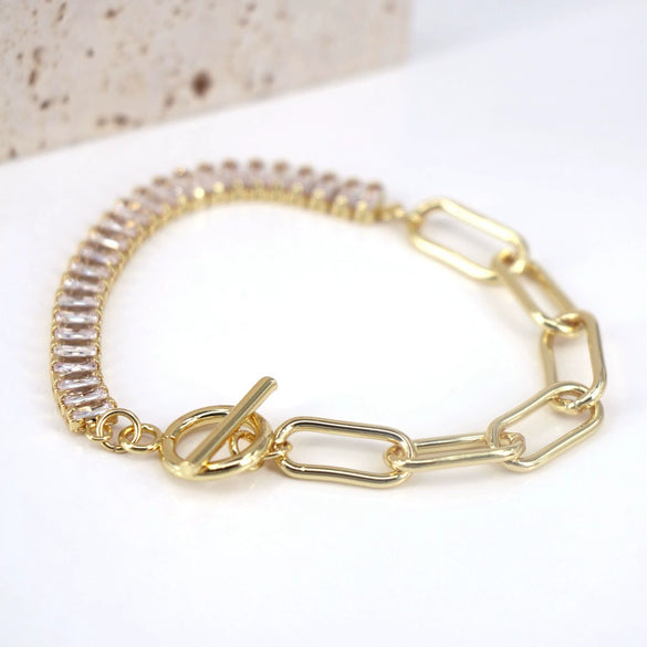 Women's Minimalist Geometric Copper Tennis Bracelet Electroplated Fashion Hand Jewelry With Zircon Detail