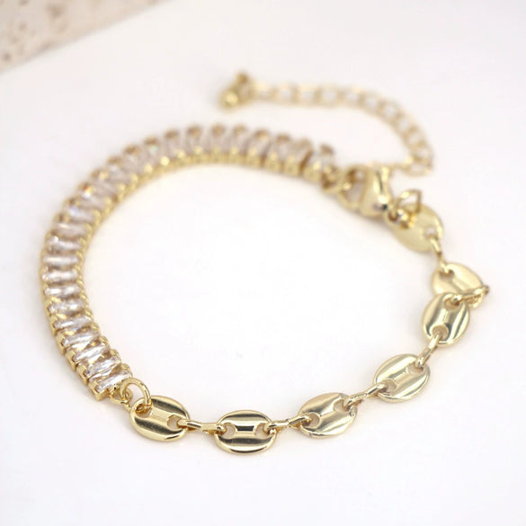 Women's Minimalist Geometric Copper Tennis Bracelet Electroplated Fashion Hand Jewelry With Zircon Detail